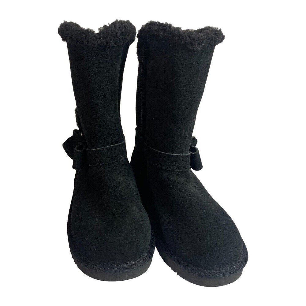 Koolaburra by UGG‎ Suede Bow Short Boots Arlena Stone Black Womens